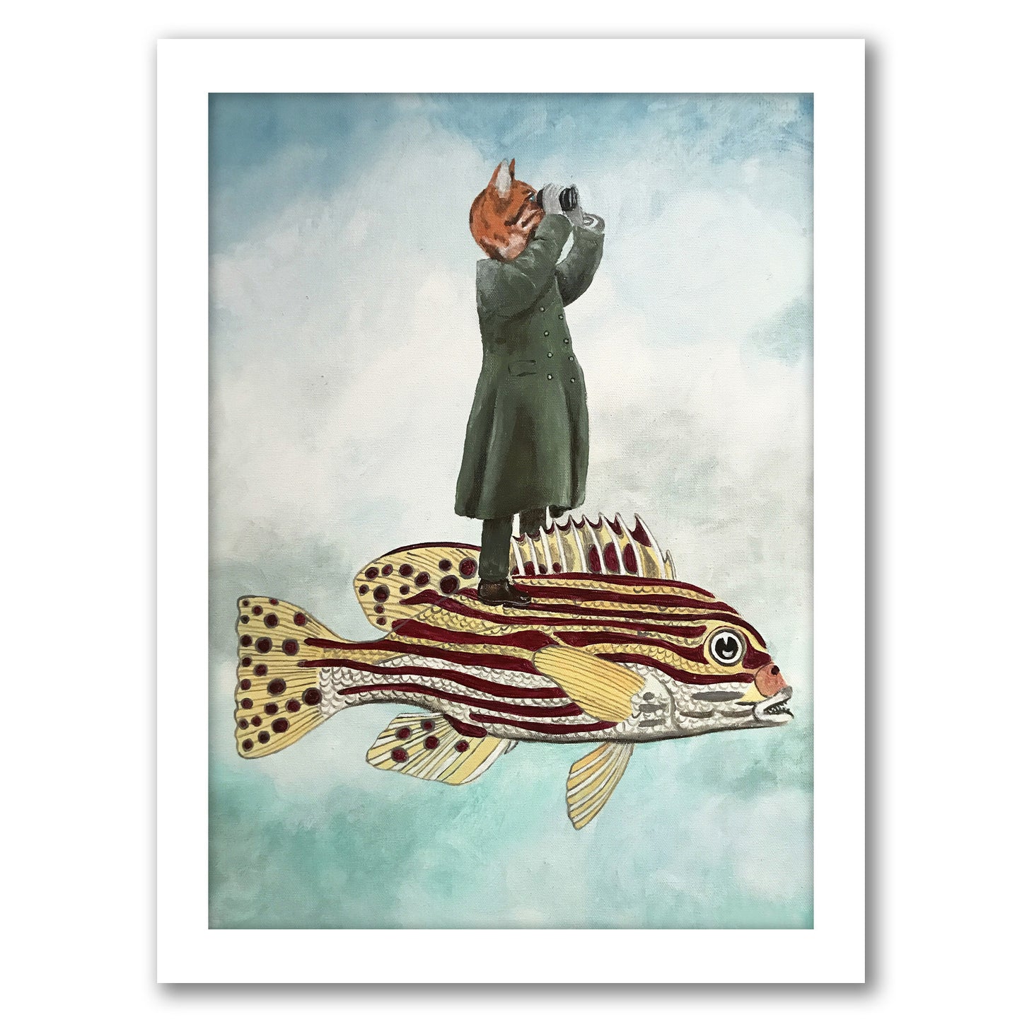 Cat Fish By Coco De Paris - White Framed Print