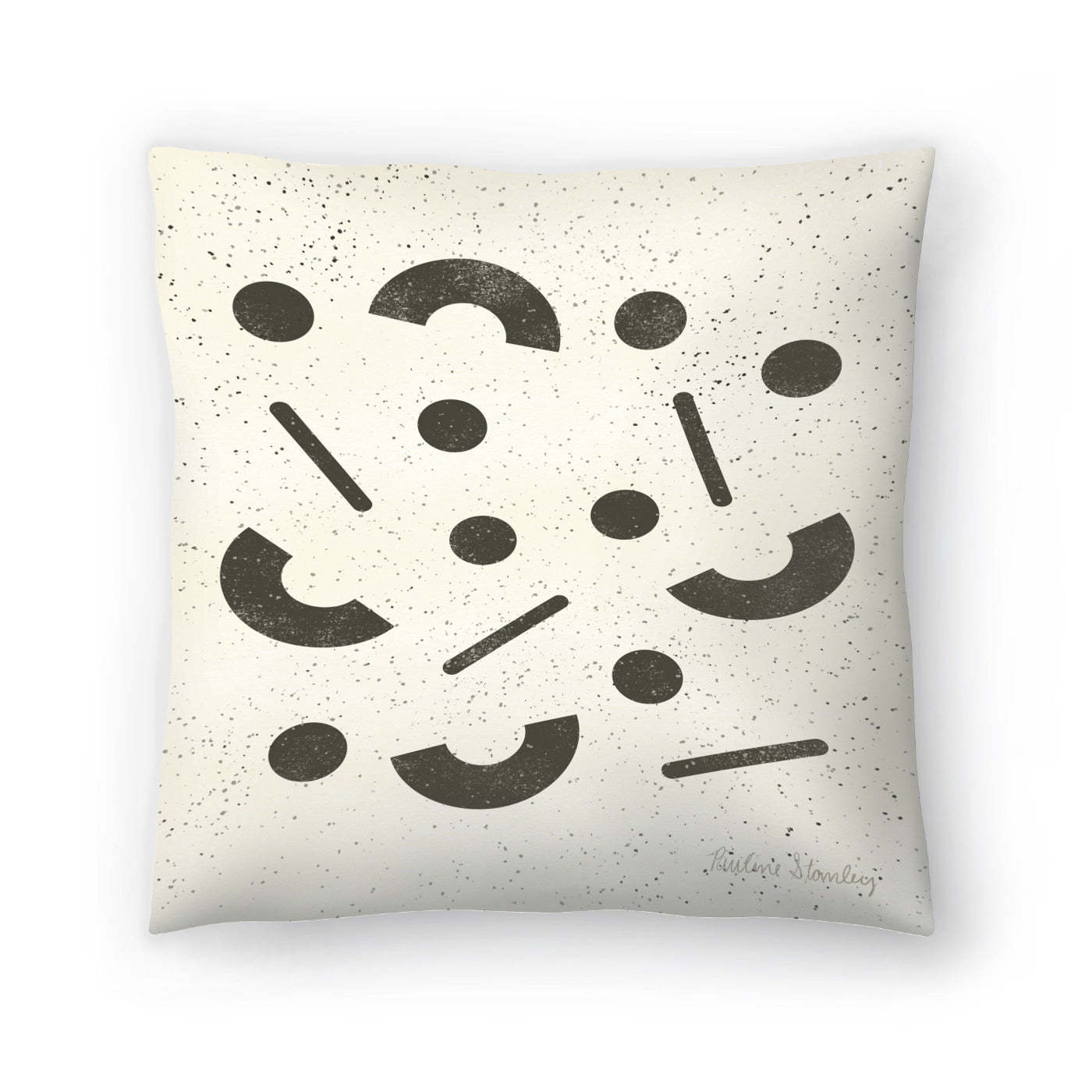 Jumbled Shapes Black Cream by Pauline Stanley - Pillow