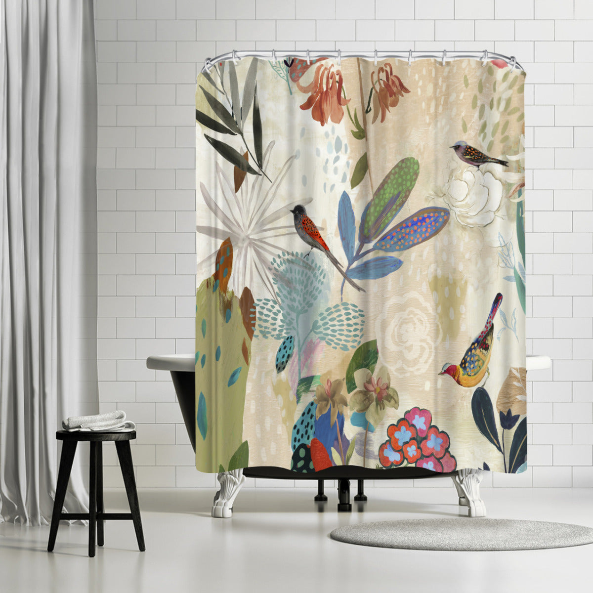 71" x 74" Abstract Shower Curtain with 12 Hooks, Where The Passion Flower Grows I by PI Creative Art