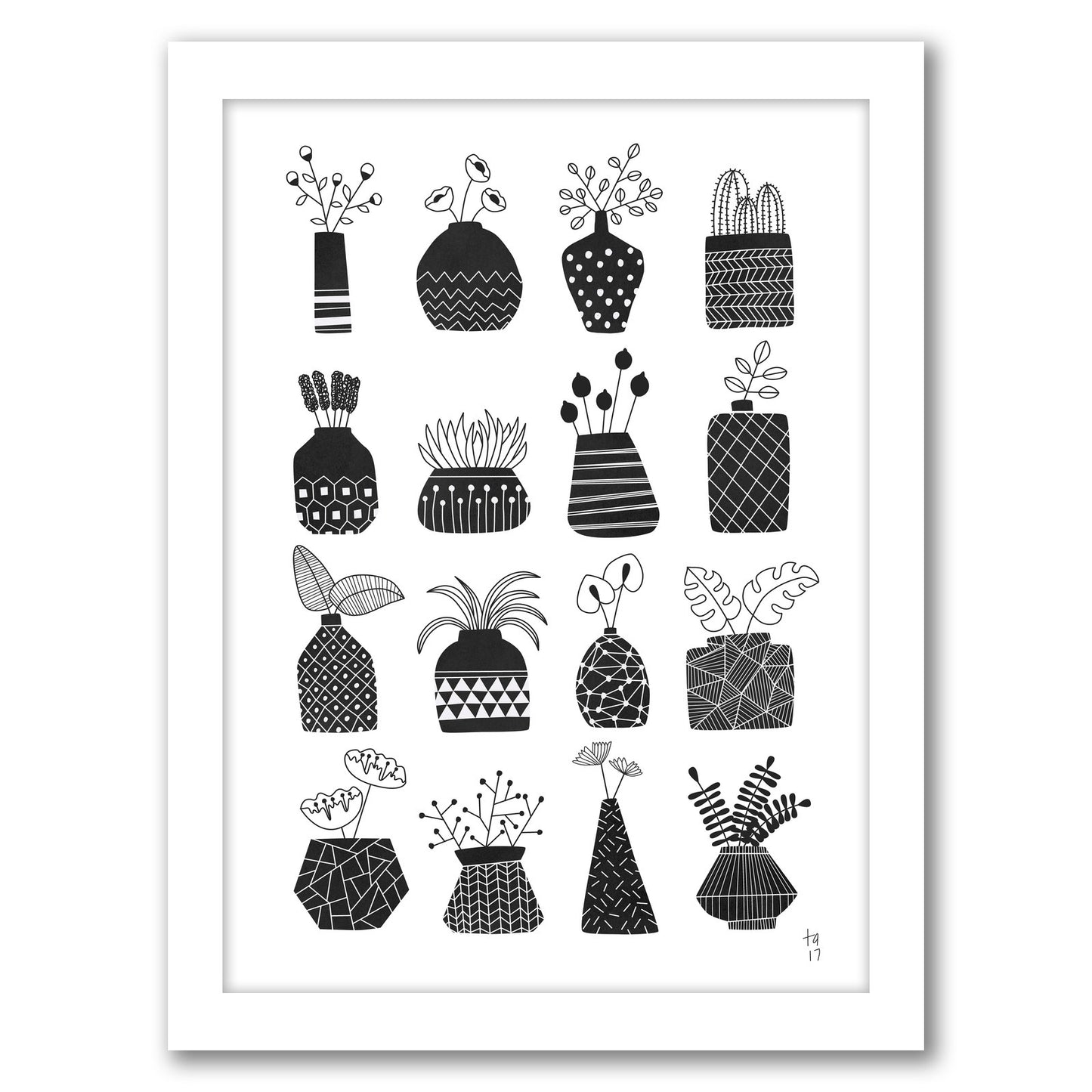 Ornamental Vases Monochrome by Tracie Andrews - Framed Print