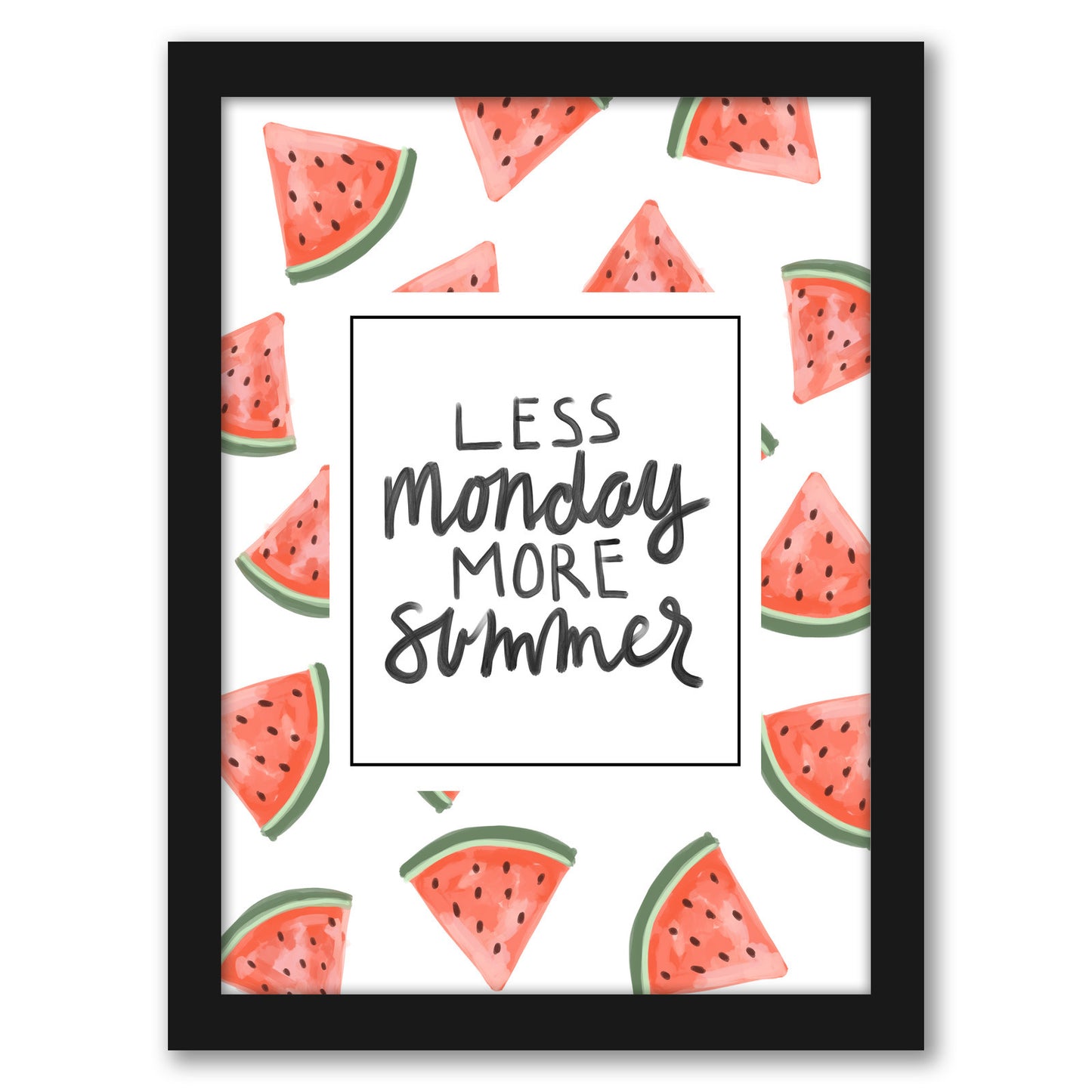 Less Monday More Summer Watermelon Typography by Jetty Home - Framed Print