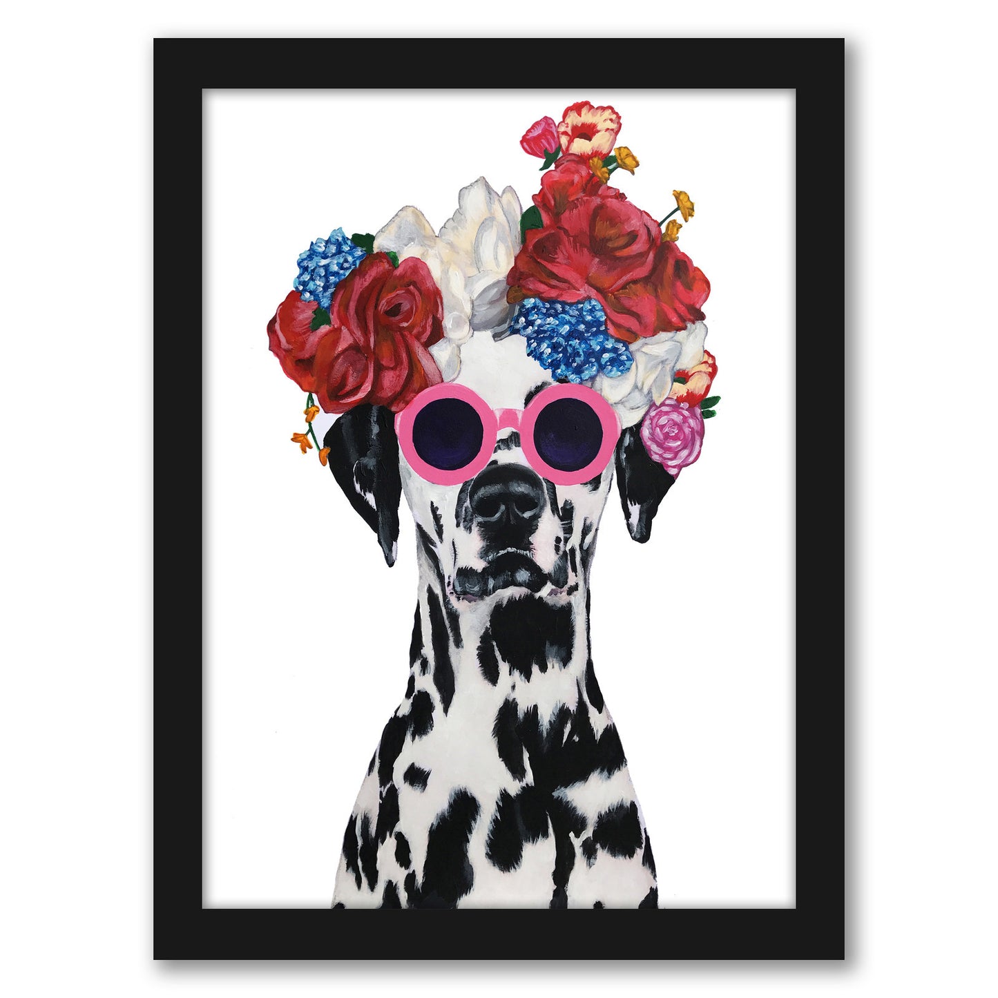Dalmatian Flower Power White By Coco De Paris - Framed Print