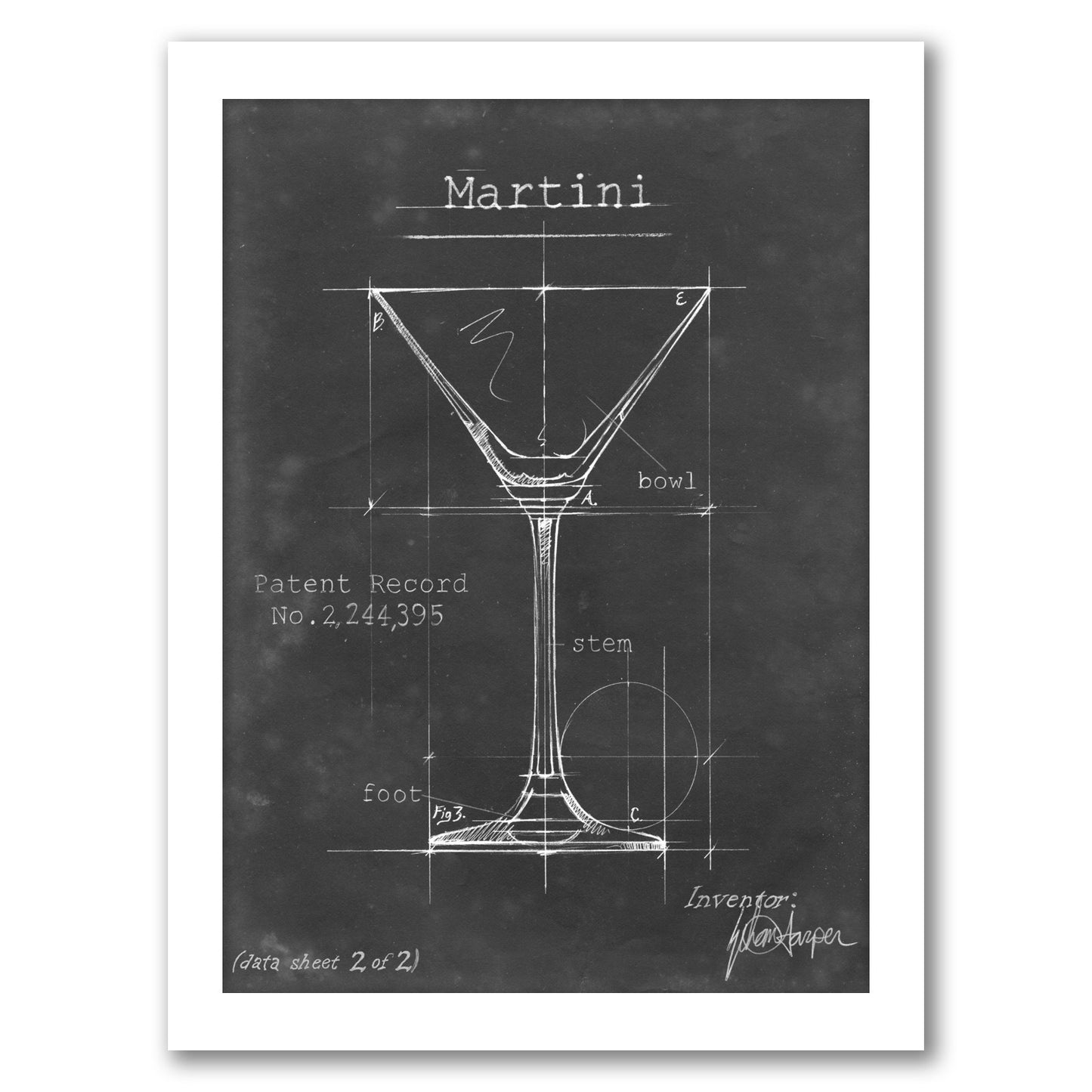 Barware Blueprint V by Ethan Harper by World Art Group - Framed Print
