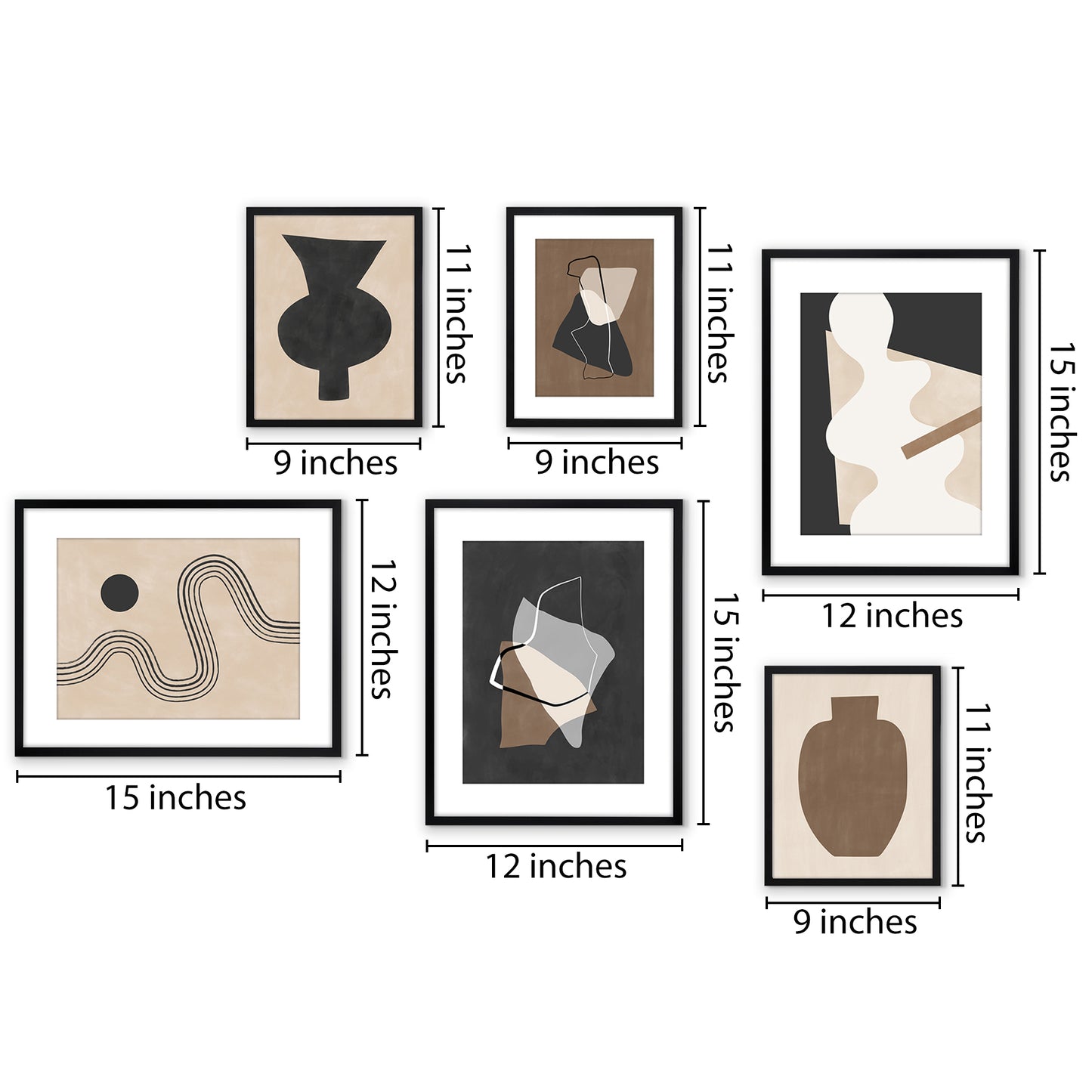 Americanflat Neutral Tones Minimalist Abstract by The Print Republic - 6 Piece Set