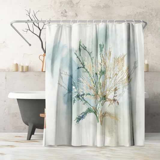 71" x 74" Abstract Shower Curtain with 12 Hooks, Green Coral II by PI Creative Art