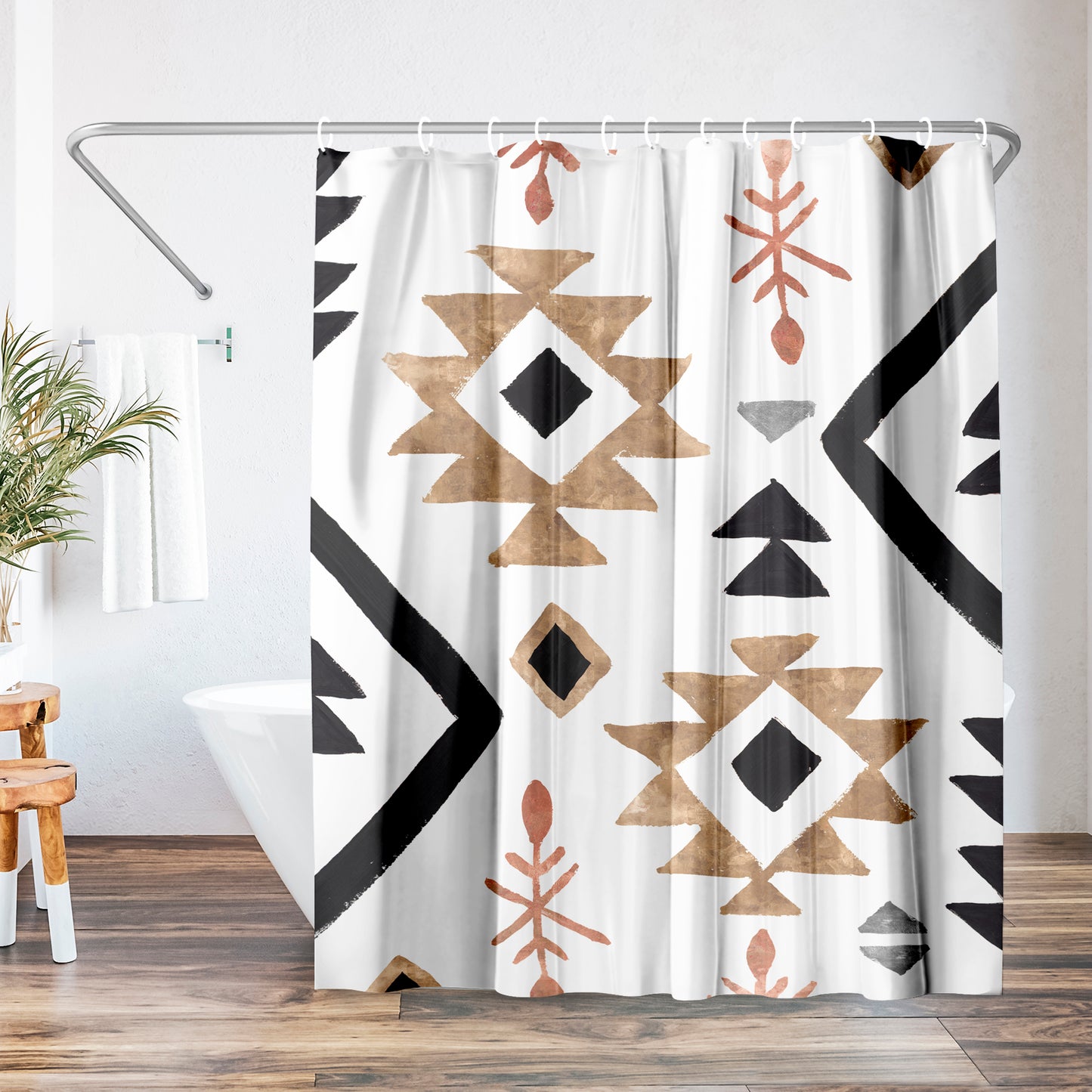 71" x 74" Boho Shower Curtain with 12 Hooks, Rhythmics I by PI Creative Art Shower Curtain