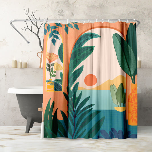 71" x 74" Shower Curtain, Ocean View by Modern Tropical