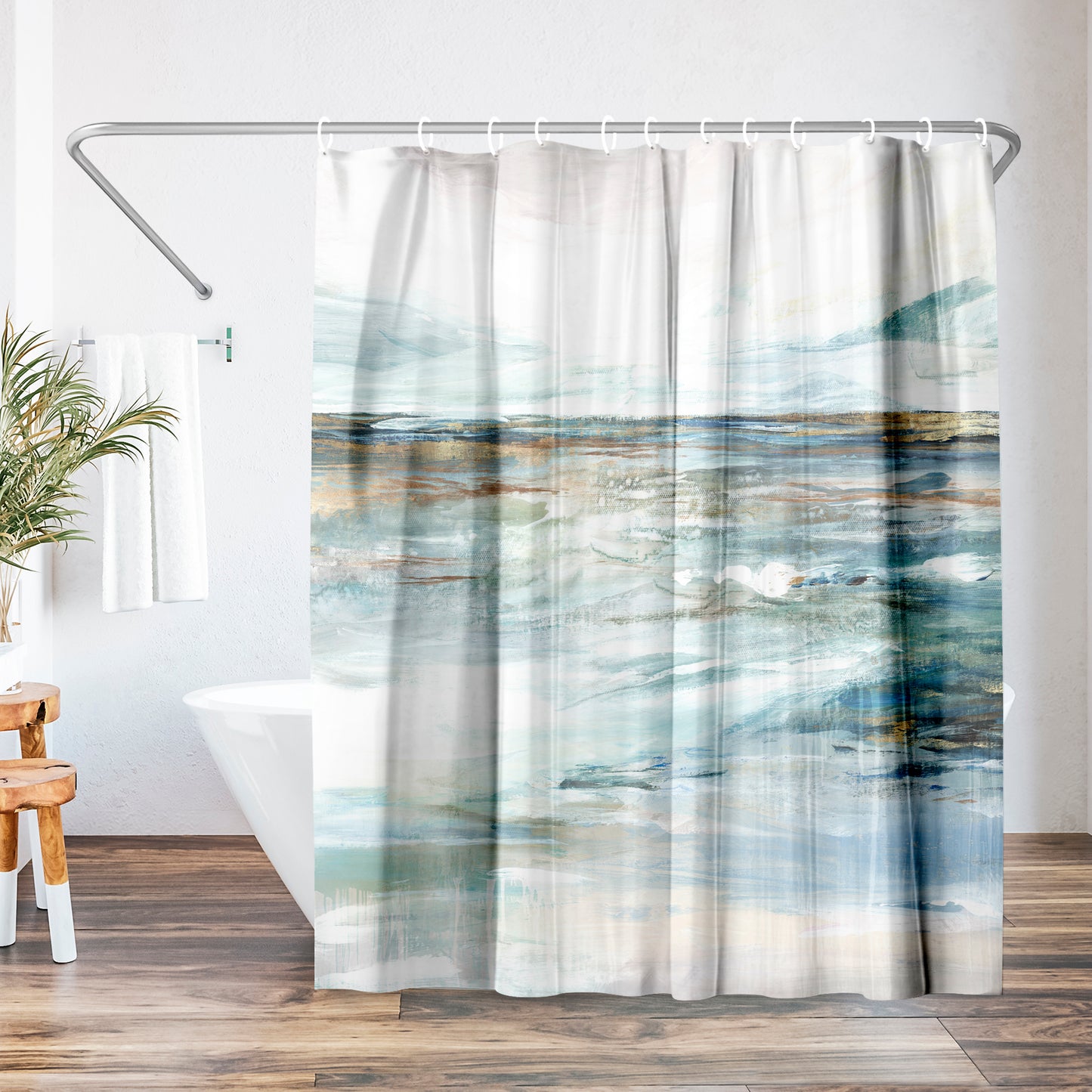 71" x 74" Abstract Shower Curtain with 12 Hooks, Midnight Clear II by PI Creative Art