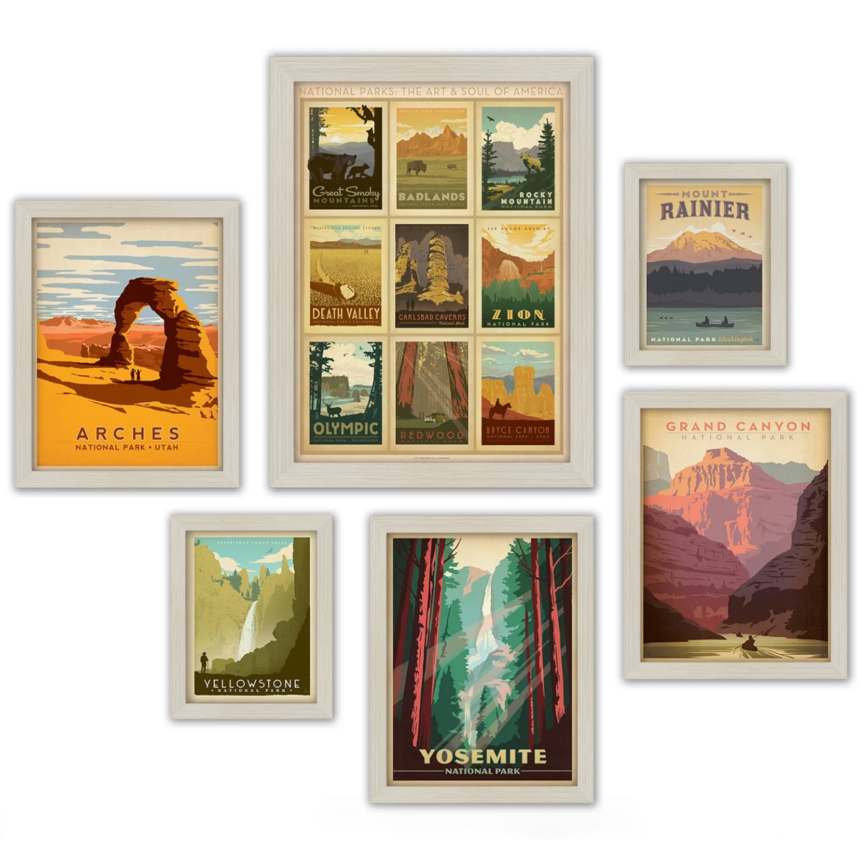 Americanflat Set Of 12 National Park 5X7 Prints With Mat In 8X10 Mahogany  Frames By Anderson Design