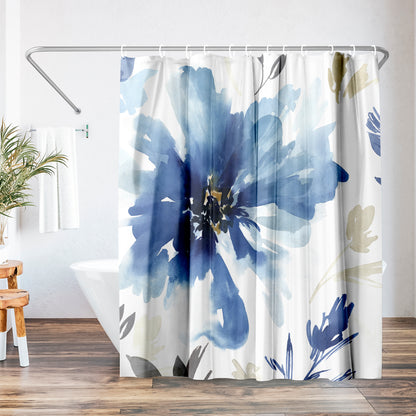 71" x 74" Abstract Shower Curtain with 12 Hooks, Indigo Version Finesse I Indigo Version by Pi Creative Art