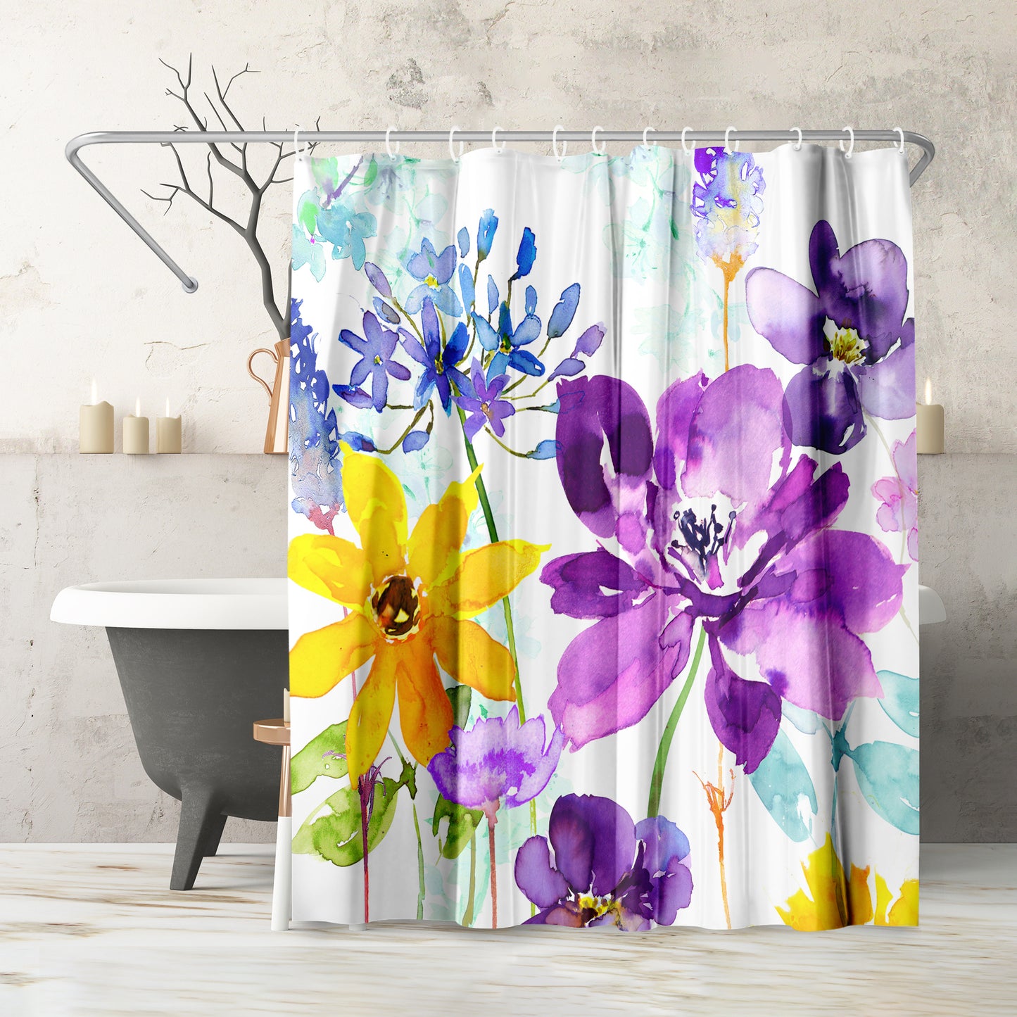 71" x 74" Abstract Shower Curtain with 12 Hooks, Floral Shimmer by Harrison Ripley