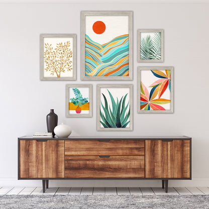 Black and White Modern Tropical Greenery - 6 Piece Framed Gallery Wall Set