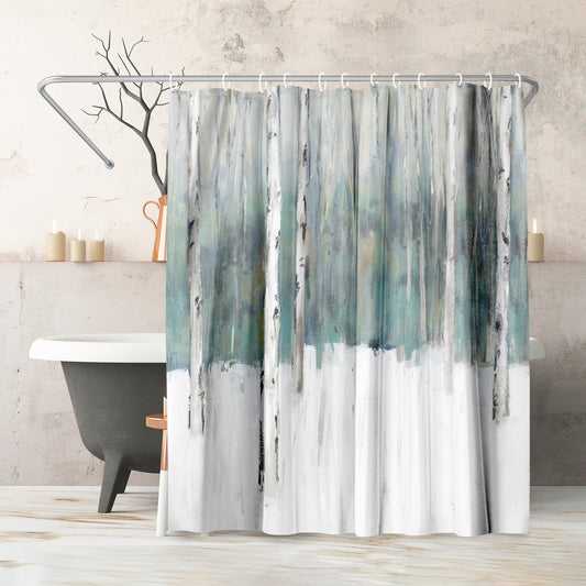 71" x 74" Abstract Shower Curtain with 12 Hooks, Winters Trail II by PI Creative Art