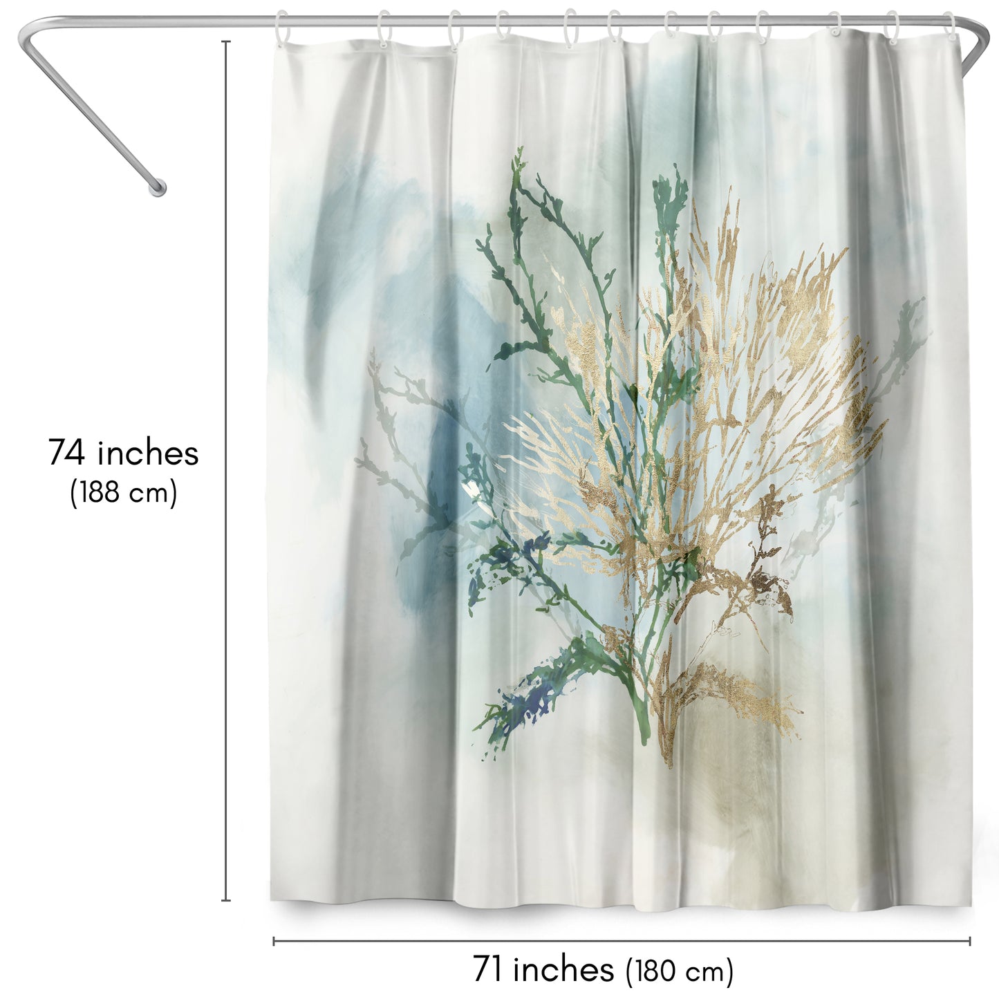 71" x 74" Abstract Shower Curtain with 12 Hooks, Green Coral II by PI Creative Art