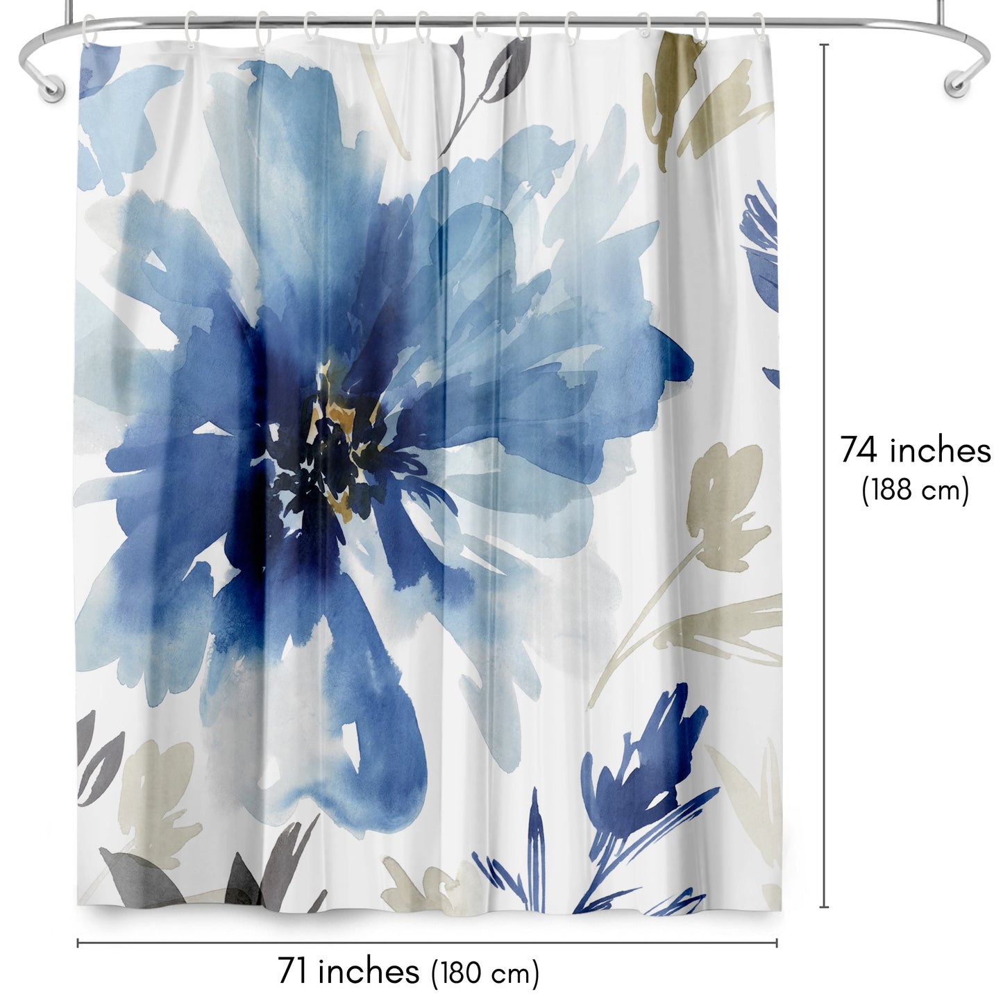 71" x 74" Abstract Shower Curtain with 12 Hooks, Indigo Version Finesse I Indigo Version by Pi Creative Art