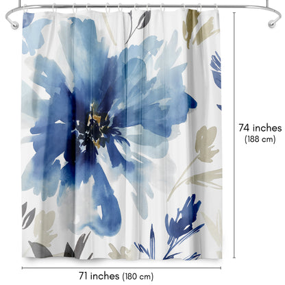 71" x 74" Abstract Shower Curtain with 12 Hooks, Indigo Version Finesse I Indigo Version by Pi Creative Art