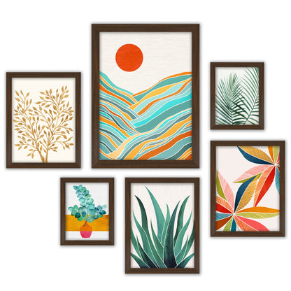 Black and White Modern Tropical Greenery - 6 Piece Framed Gallery Wall Set