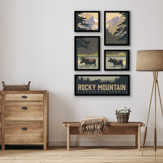 Rocky Mountain National Park Sprague Lake 5 Piece Grid Wall Art Room Decor Set  - Framed