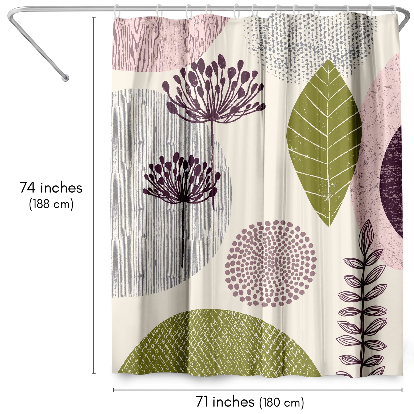 71" x 74" Abstract Shower Curtain with 12 Hooks, Floral Pattern by Lisa Nohren