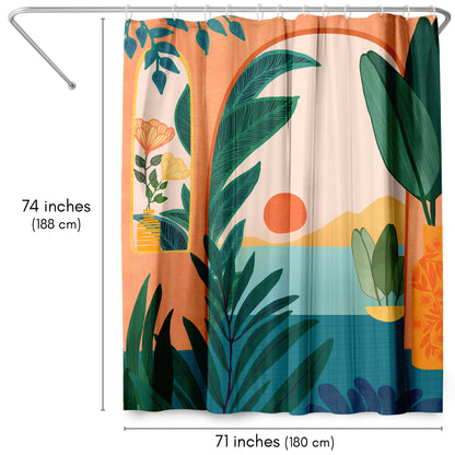 71" x 74" Boho Shower Curtain with 12 Hooks, Ocean View by Modern Tropical