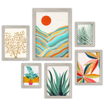 Black and White Modern Tropical Greenery - 6 Piece Framed Gallery Wall Set