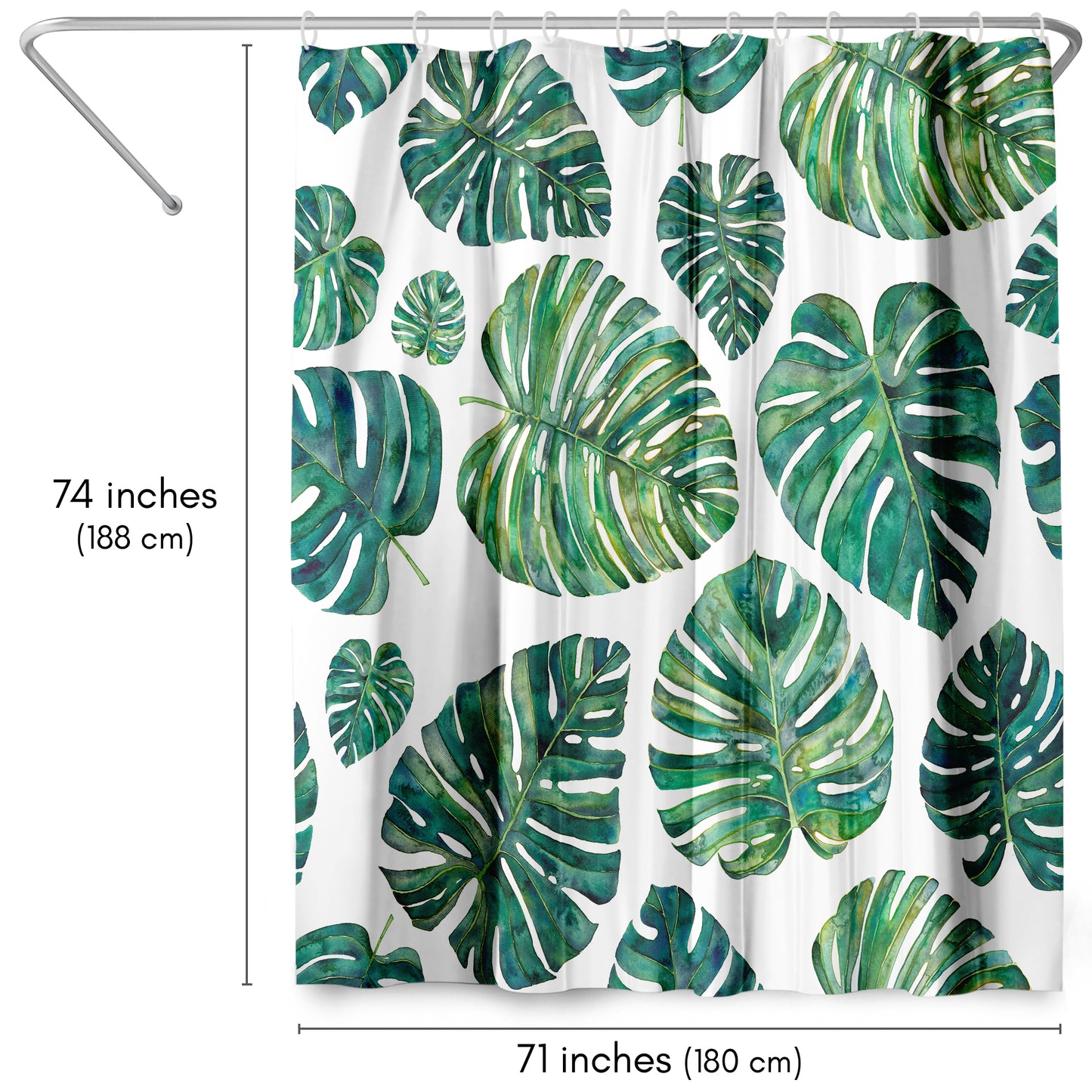 71" x 74" Decorative Shower Curtain with 12 Hooks, Tropical Leaves by Elena O'Neill