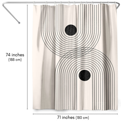 71" x 74" Boho Shower Curtain with 12 Hooks, Black Geometrical Line Art 2 by Tetyana Karankovska
