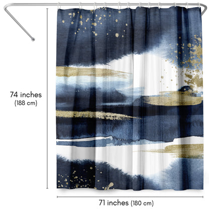 71" x 74" Decorative Shower Curtain with 12 Hooks, Abstract Navy Gold by Lisa Nohren