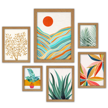 Black and White Modern Tropical Greenery - 6 Piece Framed Gallery Wall Set