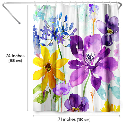 71" x 74" Abstract Shower Curtain with 12 Hooks, Floral Shimmer by Harrison Ripley