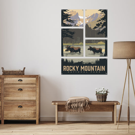 Rocky Mountain National Park Sprague Lake 5 Piece Grid Wall Art Room Decor Set  - Print