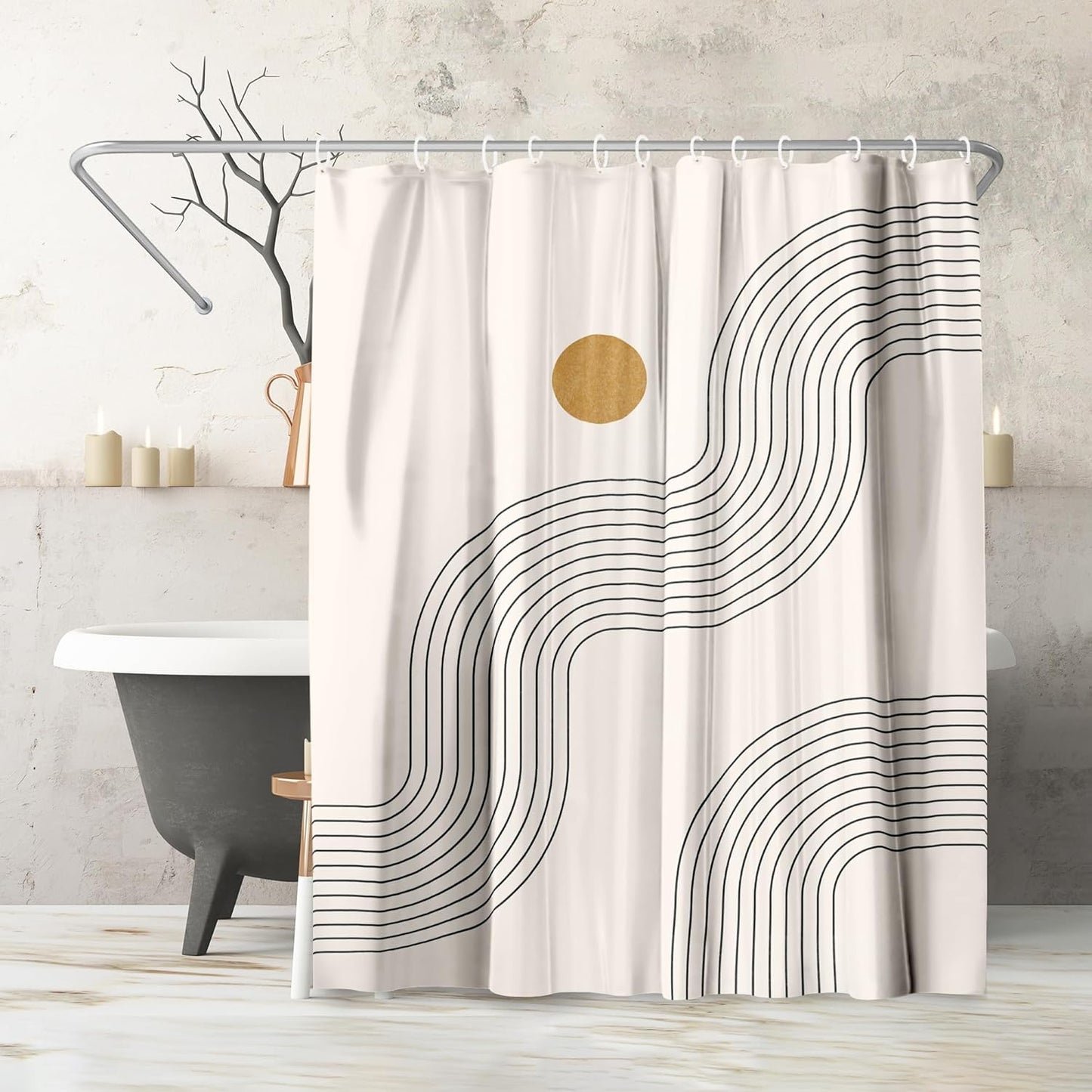 71" x 74" Abstract Shower Curtain with 12 Hooks, Boho Geometric Lines Part 3 by Tetyana Karankovska