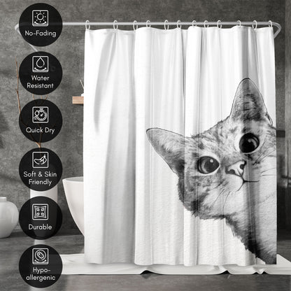 71" x 74" Decorative Shower Curtain with 12 Hooks, Sneaky Cat by Laura Grave