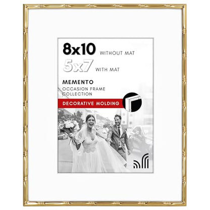 Americanflat Picture Frame with Mat | Bamboo-Style Molding | Shatter-Resistant Glass