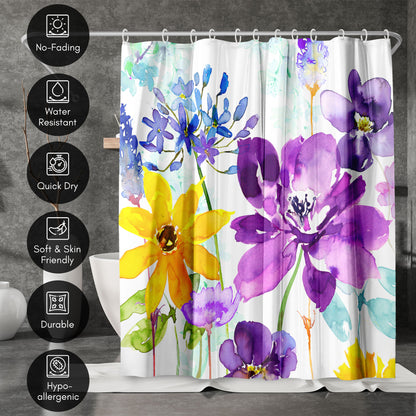 71" x 74" Abstract Shower Curtain with 12 Hooks, Floral Shimmer by Harrison Ripley