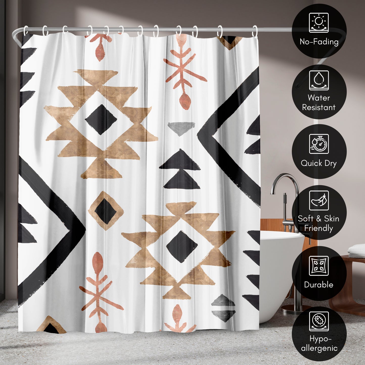 71" x 74" Boho Shower Curtain with 12 Hooks, Rhythmics I by PI Creative Art Shower Curtain