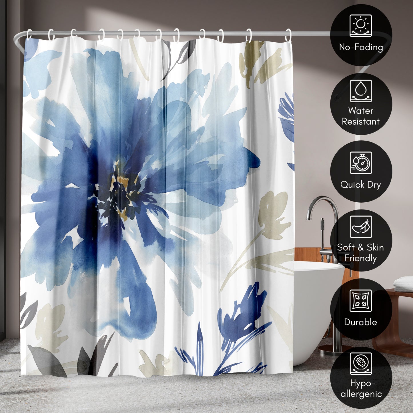 71" x 74" Abstract Shower Curtain with 12 Hooks, Indigo Version Finesse I Indigo Version by Pi Creative Art