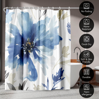 71" x 74" Abstract Shower Curtain with 12 Hooks, Indigo Version Finesse I Indigo Version by Pi Creative Art