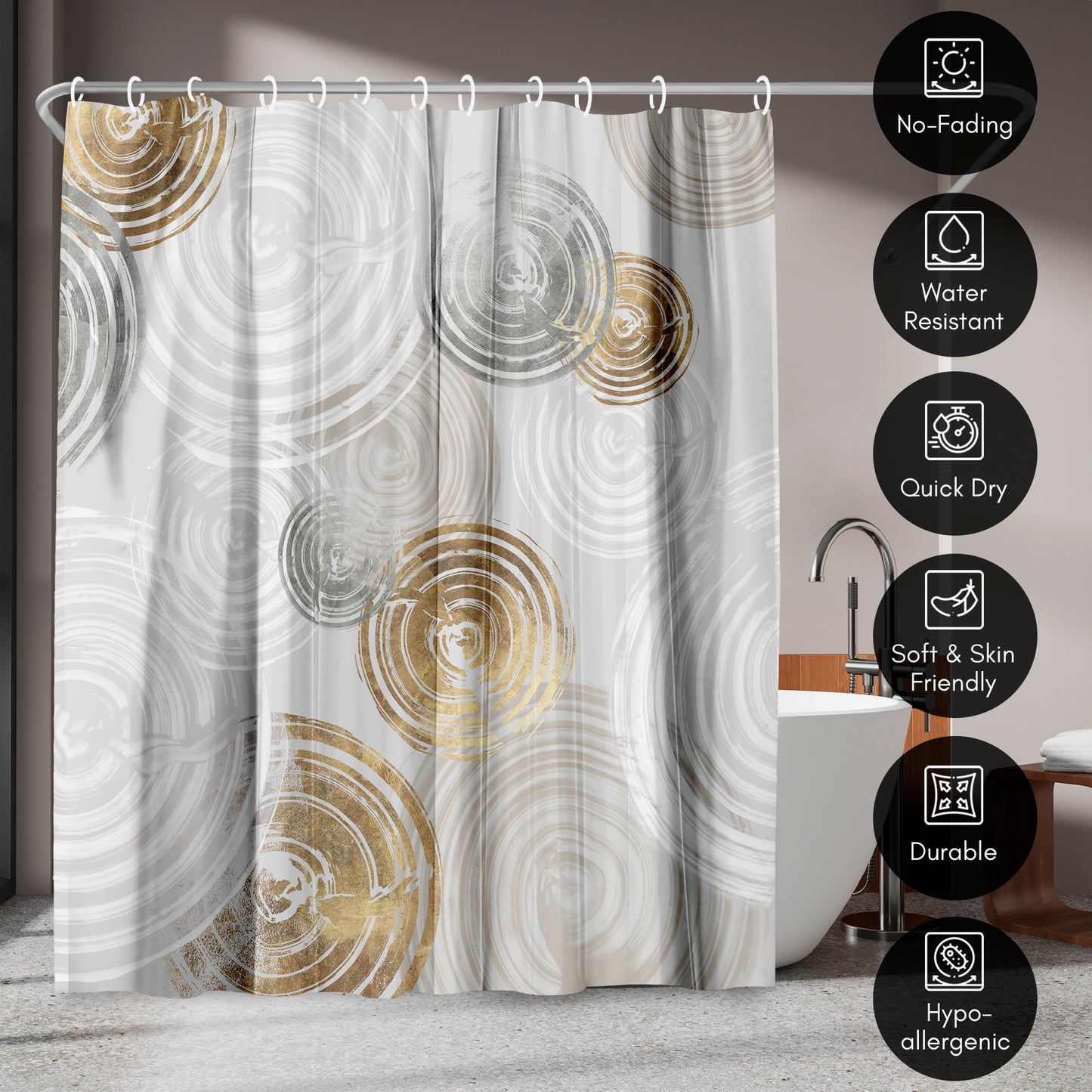 71" x 74" Abstract Shower Curtain with 12 Hooks, Spinning I by Pi Creative Art