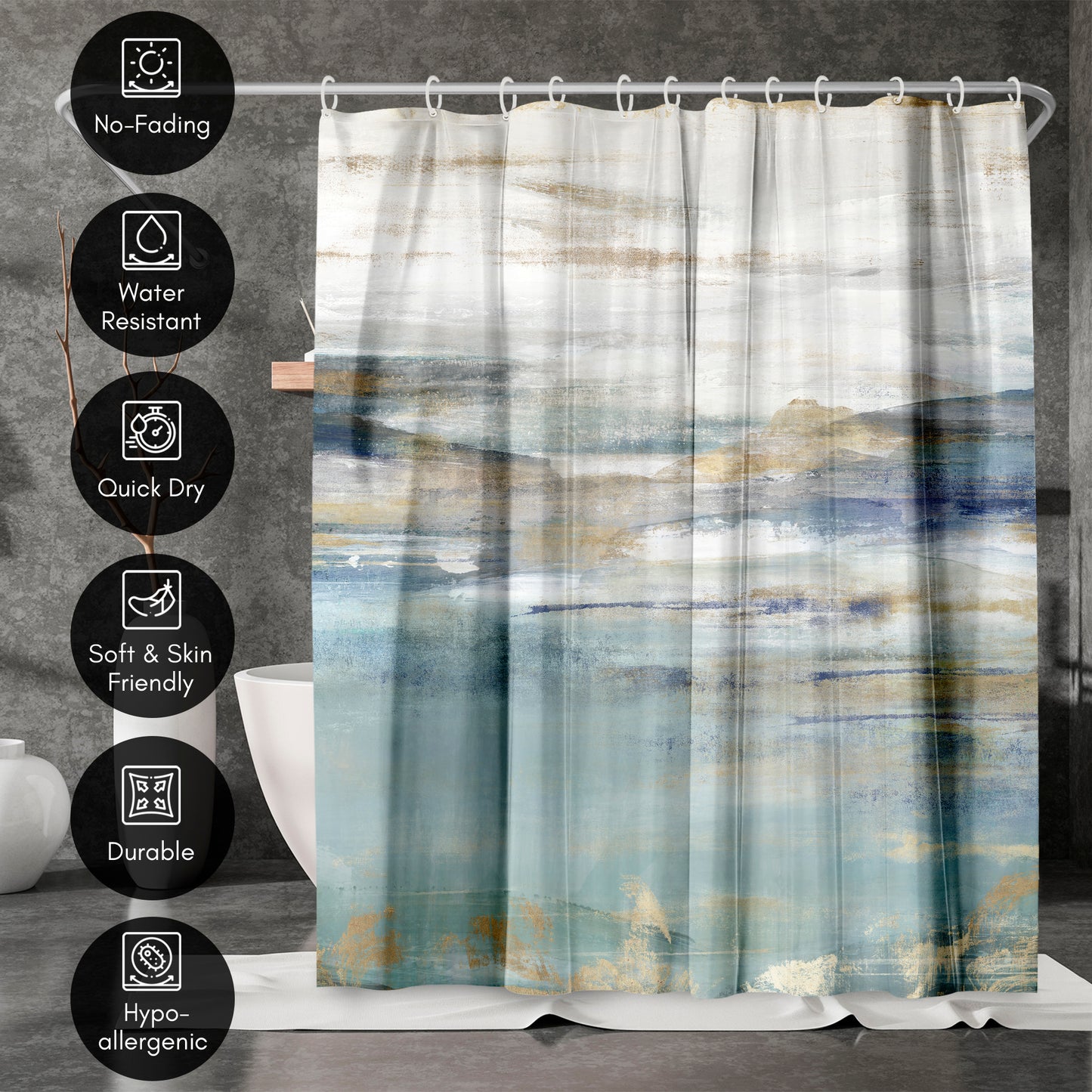 71" x 74" Abstract Shower Curtain with 12 Hooks, Upon a Clear II by PI Creative Art