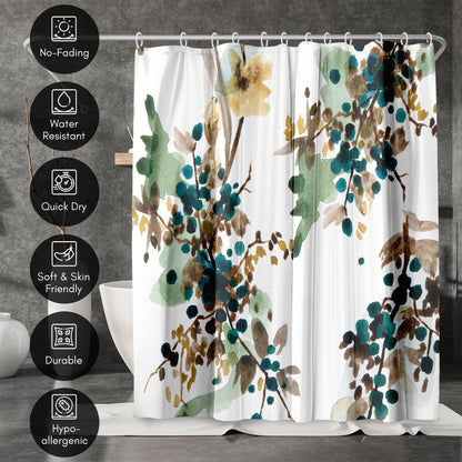 71" x 74" Abstract Shower Curtain with 12 Hooks, Watercolor Blueberry by New York Botanical Garden