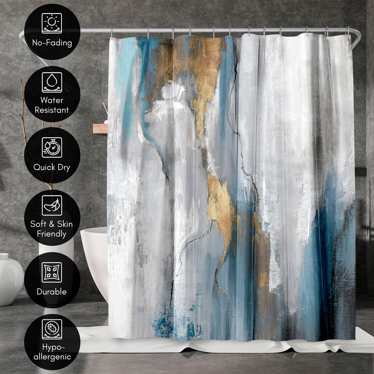 71" x 74" Abstract Shower Curtain with 12 Hooks, Revolving Motion Ii by PI Creative Art