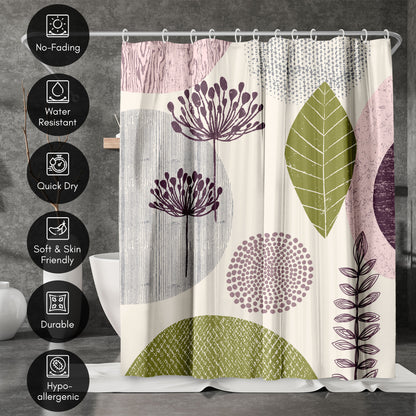 71" x 74" Abstract Shower Curtain with 12 Hooks, Floral Pattern by Lisa Nohren