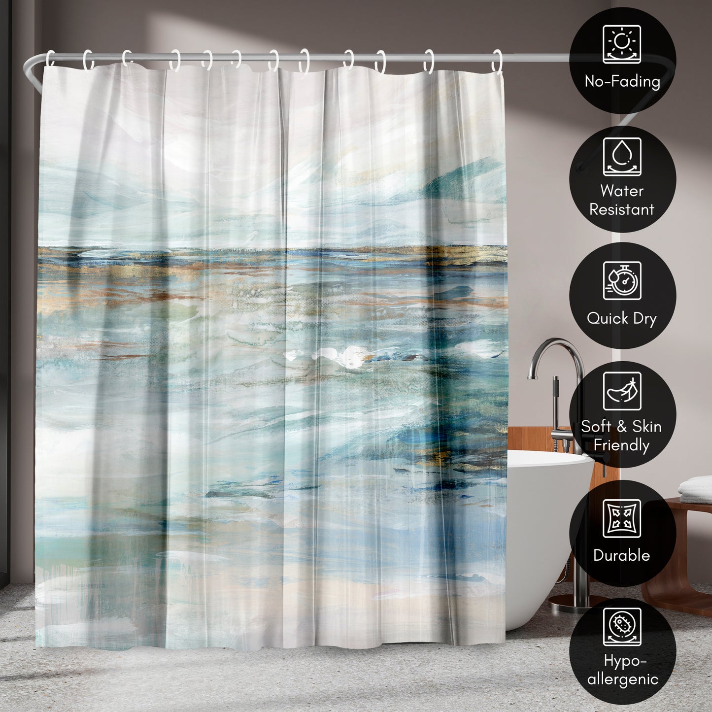 71" x 74" Abstract Shower Curtain with 12 Hooks, Midnight Clear II by PI Creative Art