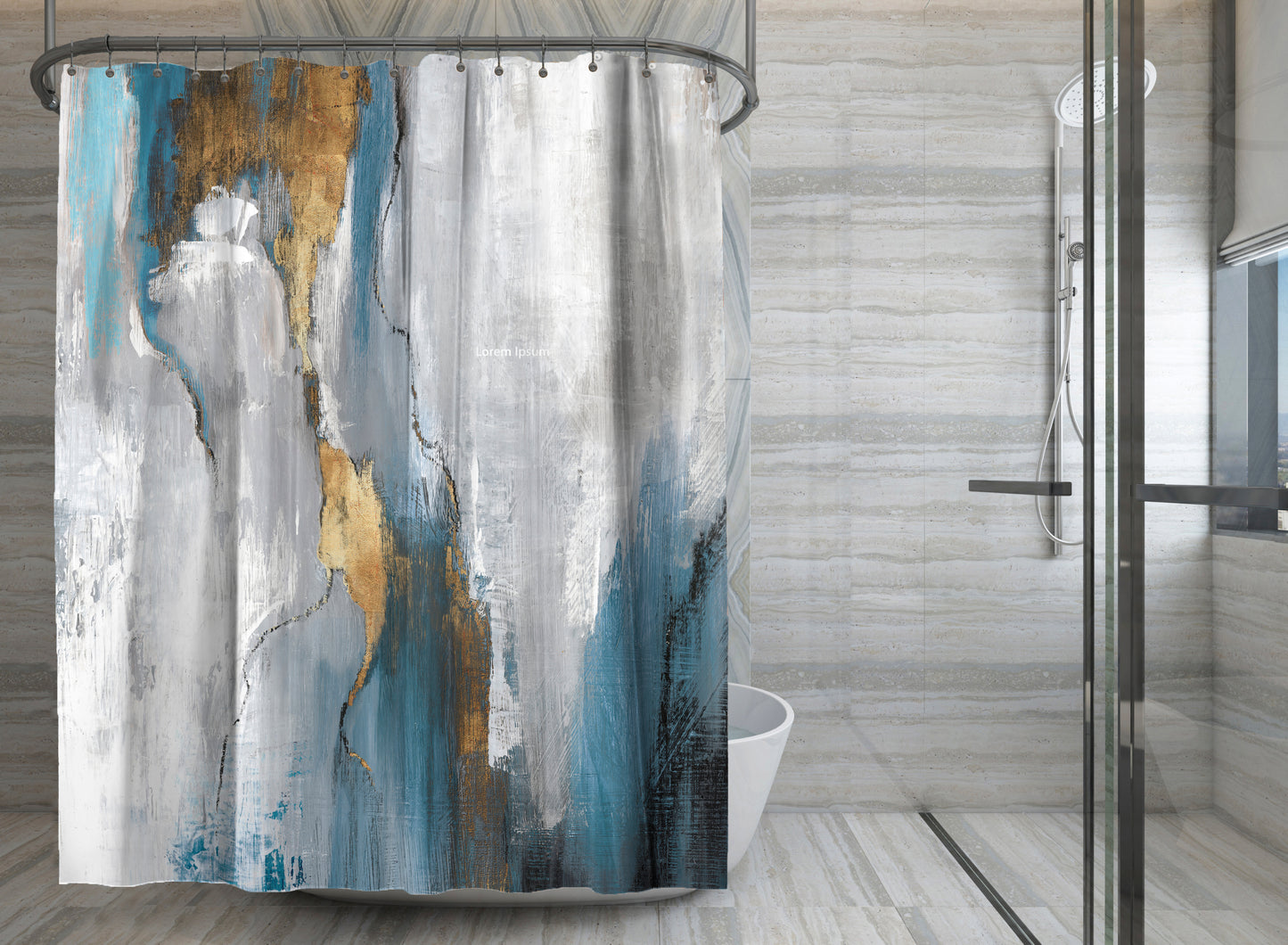 71" x 74" Abstract Shower Curtain with 12 Hooks, Revolving Motion Ii by PI Creative Art