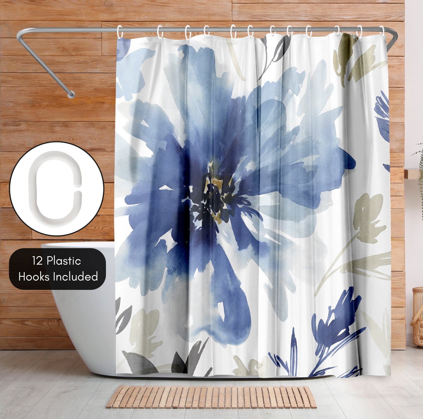 71" x 74" Abstract Shower Curtain with 12 Hooks, Indigo Version Finesse I Indigo Version by Pi Creative Art