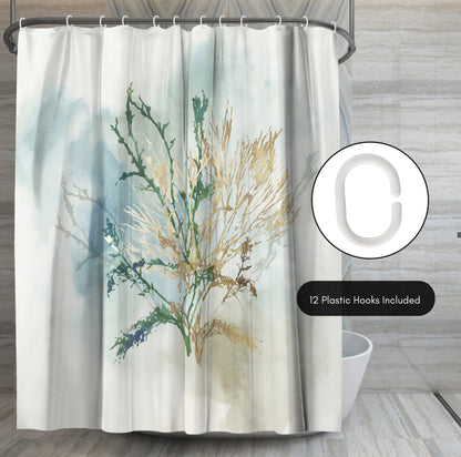 71" x 74" Abstract Shower Curtain with 12 Hooks, Green Coral II by PI Creative Art
