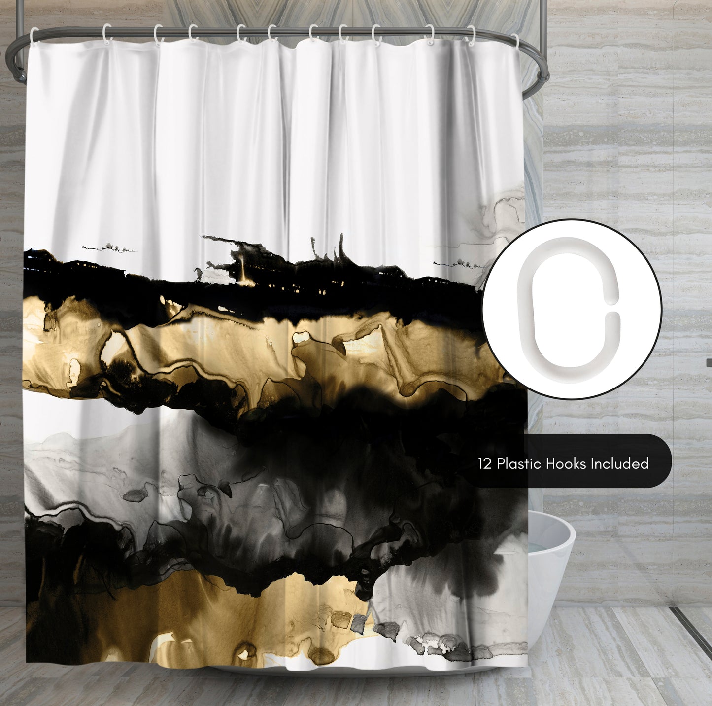 71" x 74" Abstract Shower Curtain with 12 Hooks, Drizzle Ii by PI Creative Art