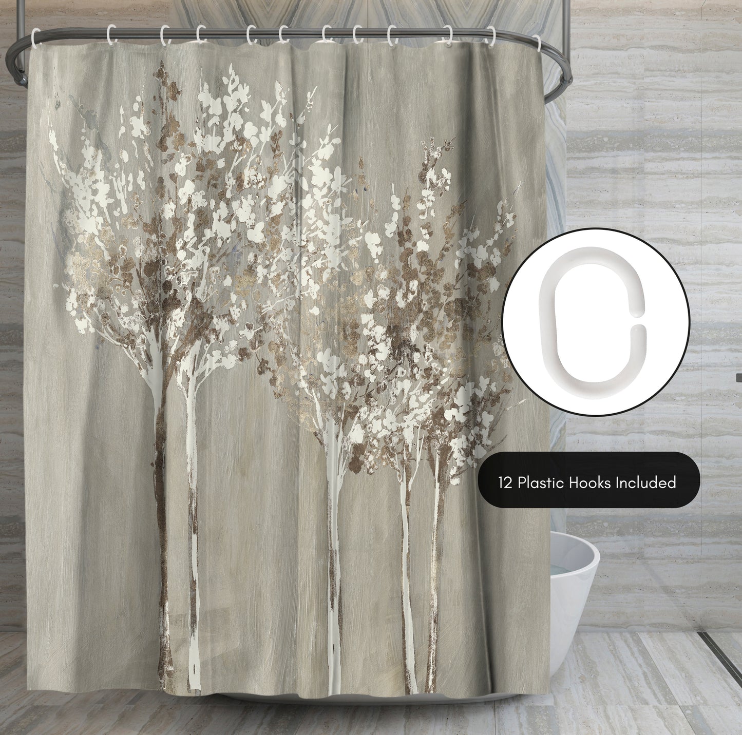 71" x 74" Decorative Shower Curtain with 12 Hooks, Dusky by PI Creative Art