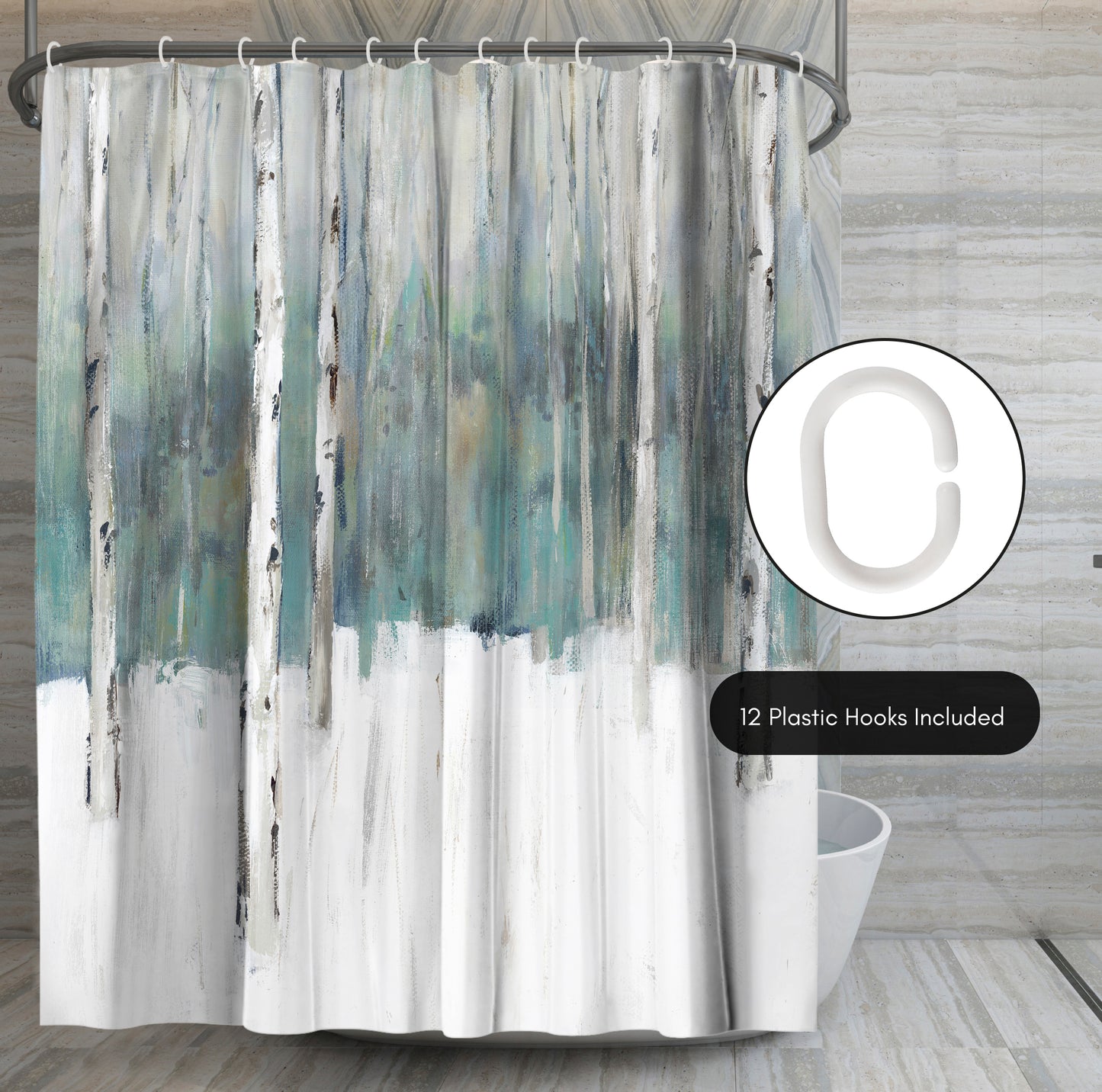 71" x 74" Abstract Shower Curtain with 12 Hooks, Winters Trail II by PI Creative Art